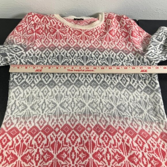 Talbots Womens Sweater Sz L Coral Gray White Lambswool Blend Fair Isle Pullover - Picture 5 of 8